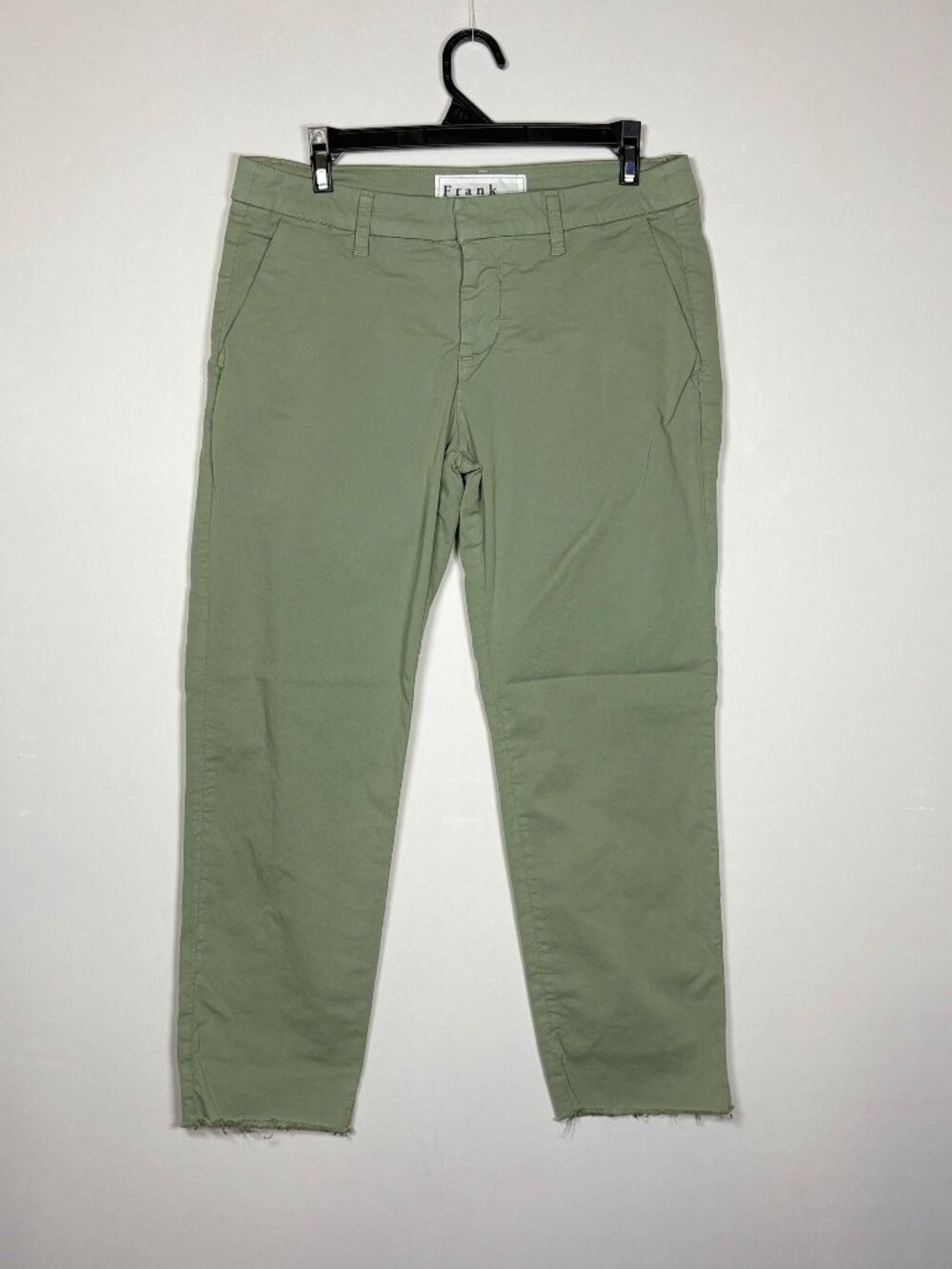 Frank & Eileen Wicklow Sage Green Italian Chino Distressed Frayed Pants Size 6
